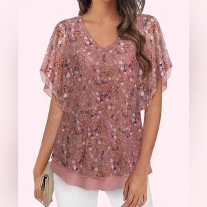 Double Layers Mesh Short Sleeve Blouse